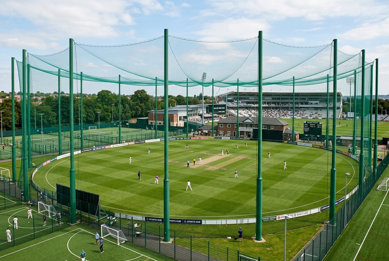Outdoor sports stadium boundary perimeter netting
