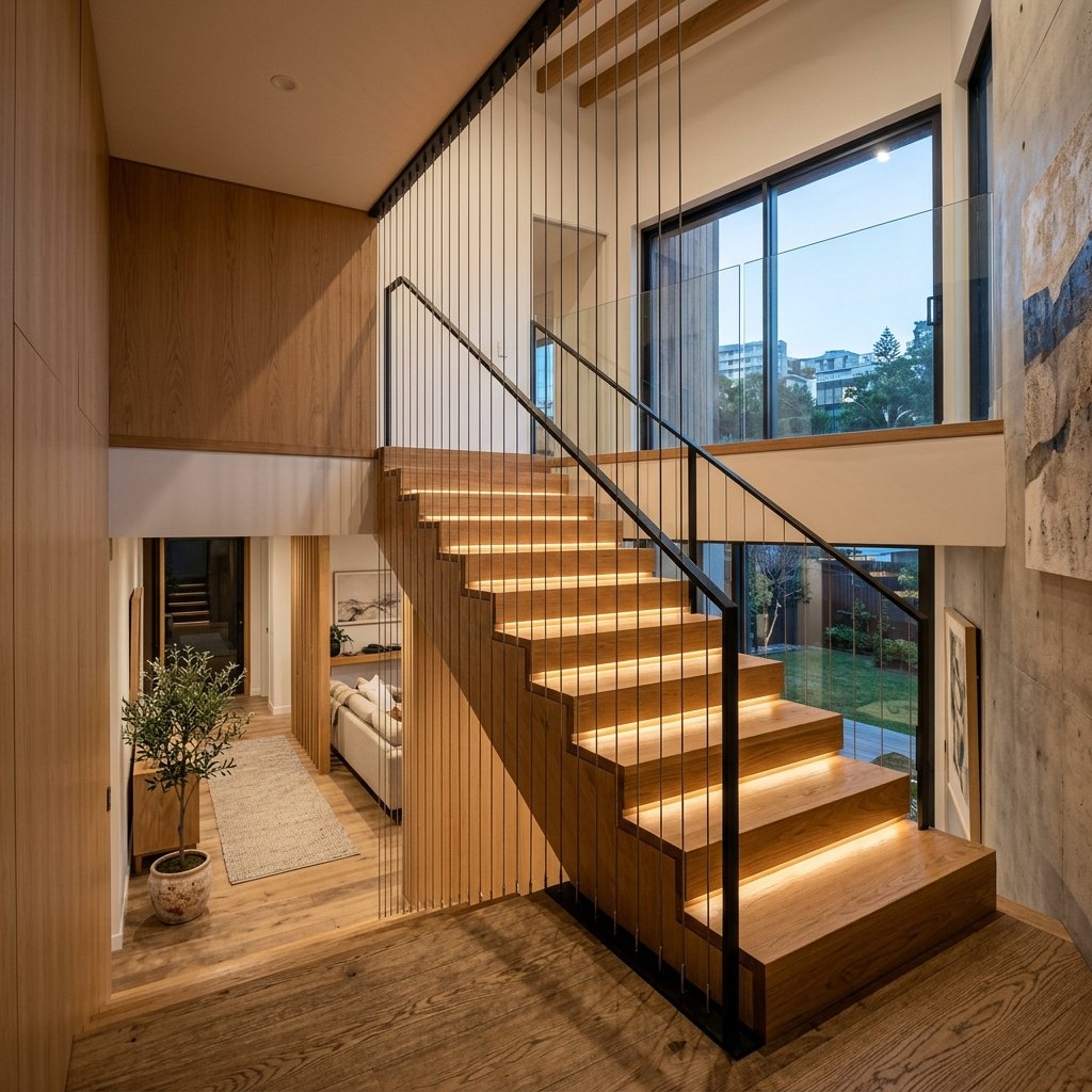 Staircase invisible grill installation in luxury home